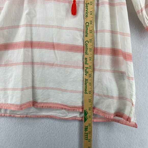 J.CREW Tunic M Boho Embroidered Tasseled Striped 3/4 Cover Up Cotton White Red - Picture 16 of 16